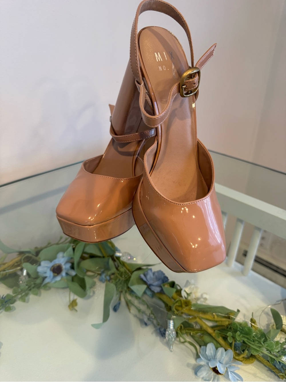 Mix 6 Blush Patent Platform Slingback Heels